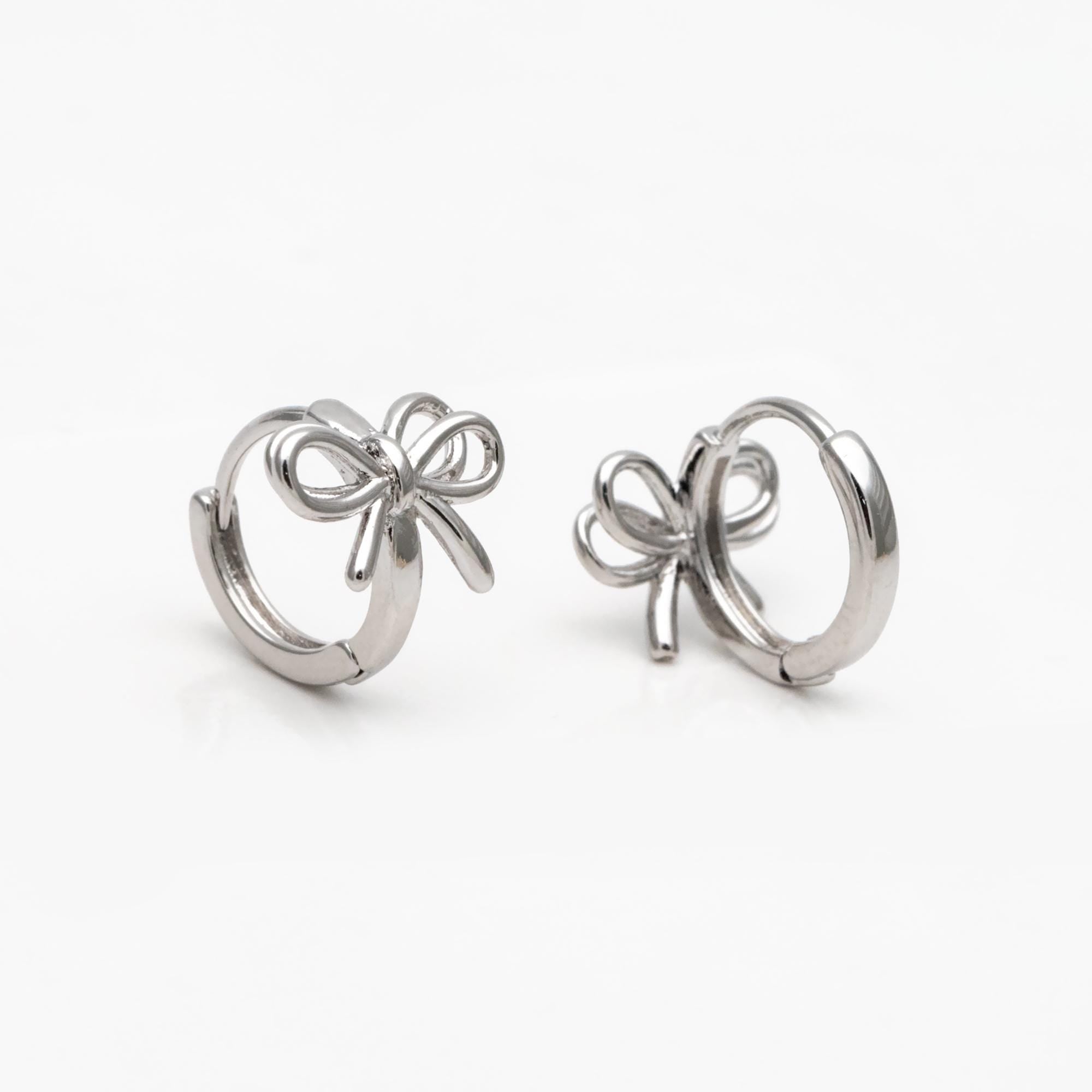 10pcs Gold/ Silver Bowknot Hoop Earrings, 18K Gold/ Rhodium plated Brass, Huggie Earrings, Minimalist Earrings (GB-4534)